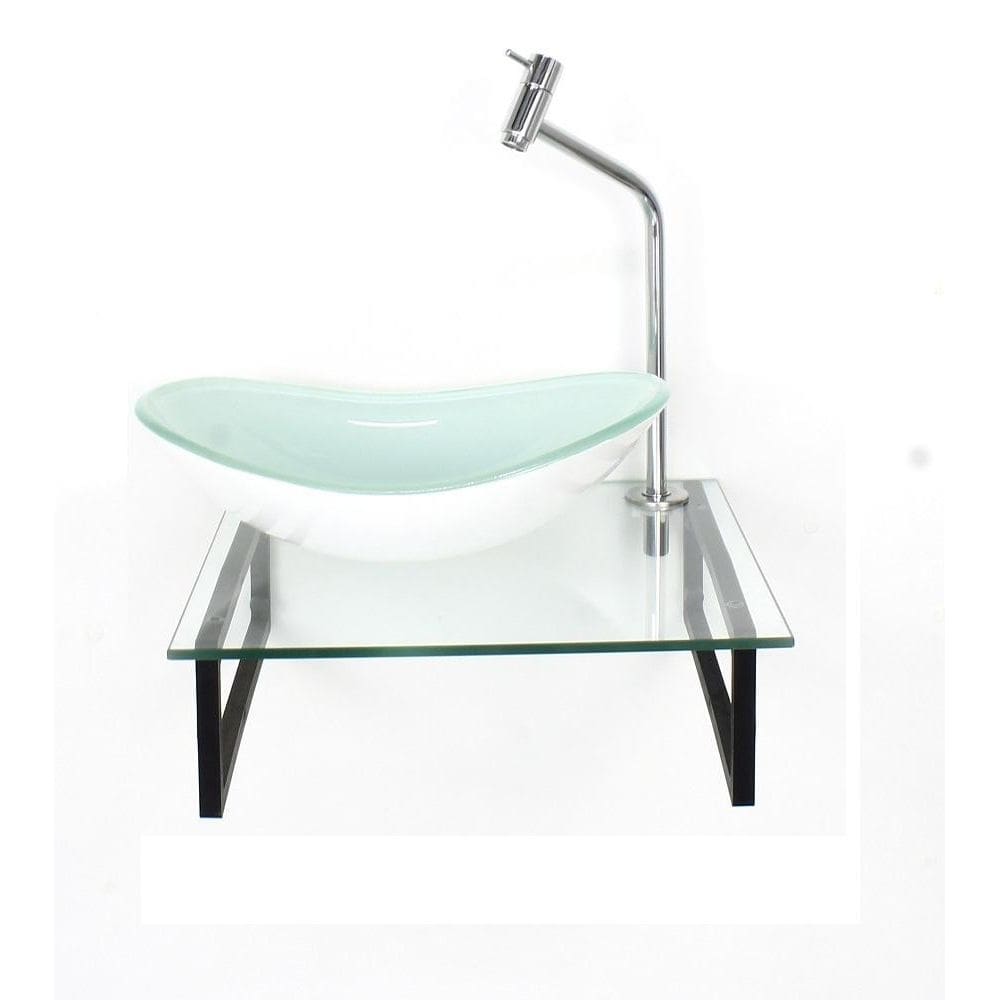 Kit Cuba Vidro Oval 10Mm Branca Tampo 40Cm Incolor E Suporte