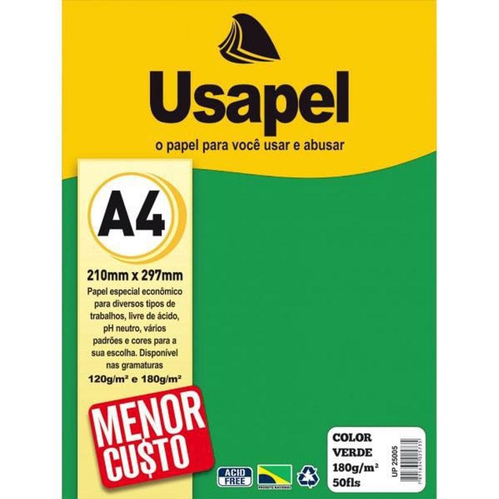 Papel Color A4 180G Verde 50 Folhas Usapel