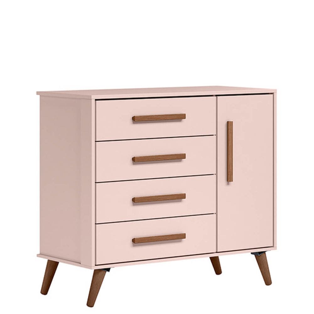 Cômoda Sapateira 4 Gavetas e 1 Porta Retrô -Rosa Acetinado - ÉdeCasaMóveis