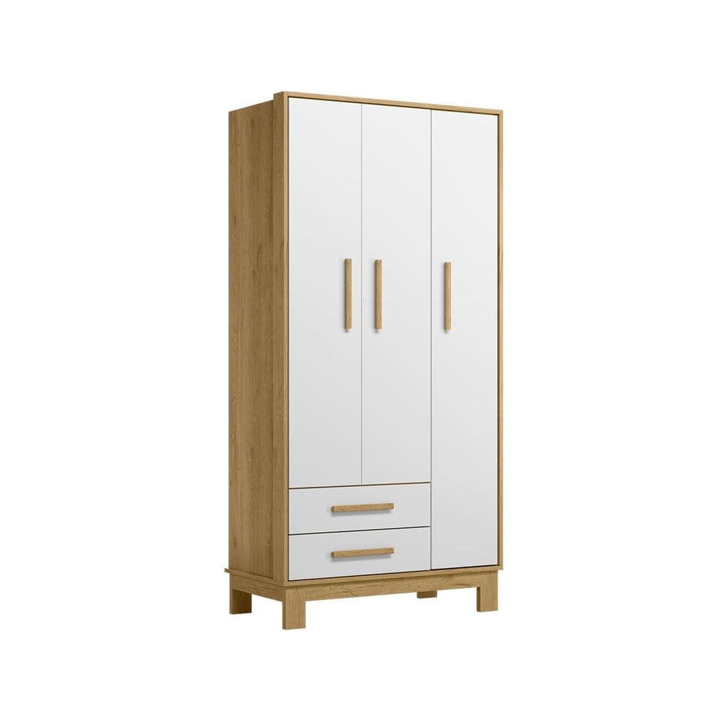 Guarda-Roupas 3 Portas e 2 Gavetas 180 x 94 Slim -Freijo-Branco-Acetinado - ÉdeCasaMóveis