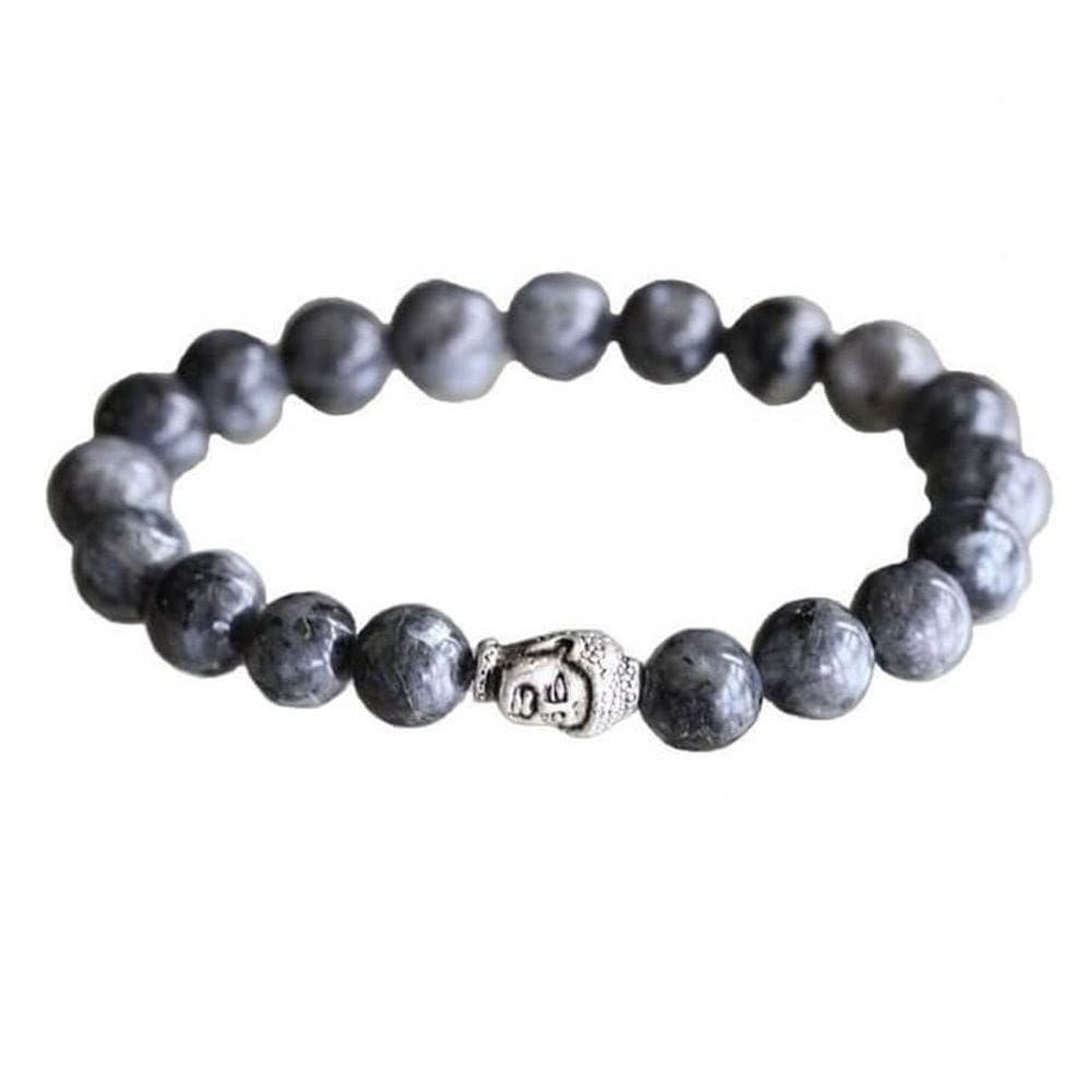 Pulseira masculina pedra labradorite com Buda prata