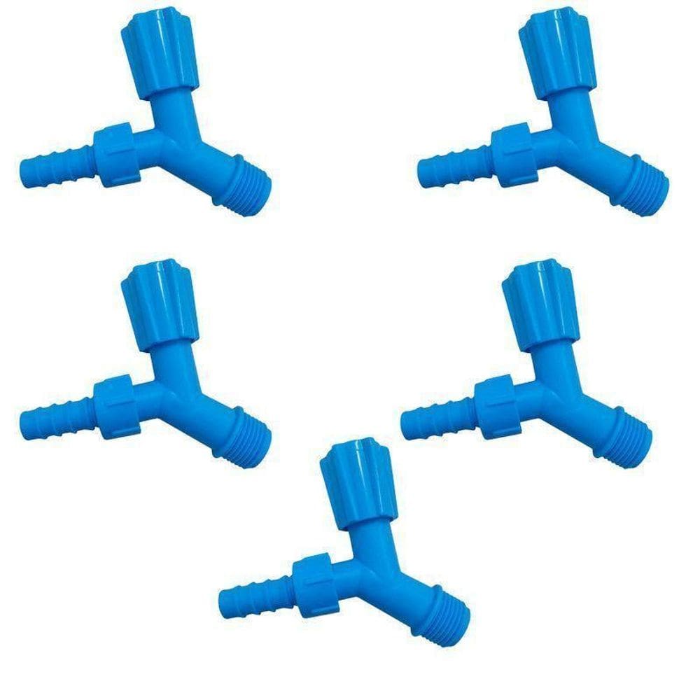 Kit 5 Torneiras Para Tanque E Jardim Bico 1/2 3/4 Azul Neon