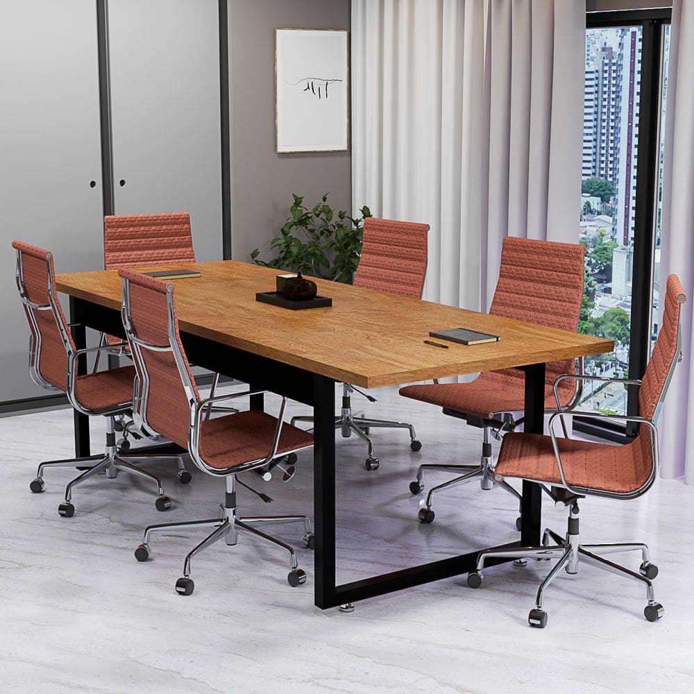 Mesa De Escritório Industrial Estrutura de Ferro 190Cm Sala de Reunião Grande