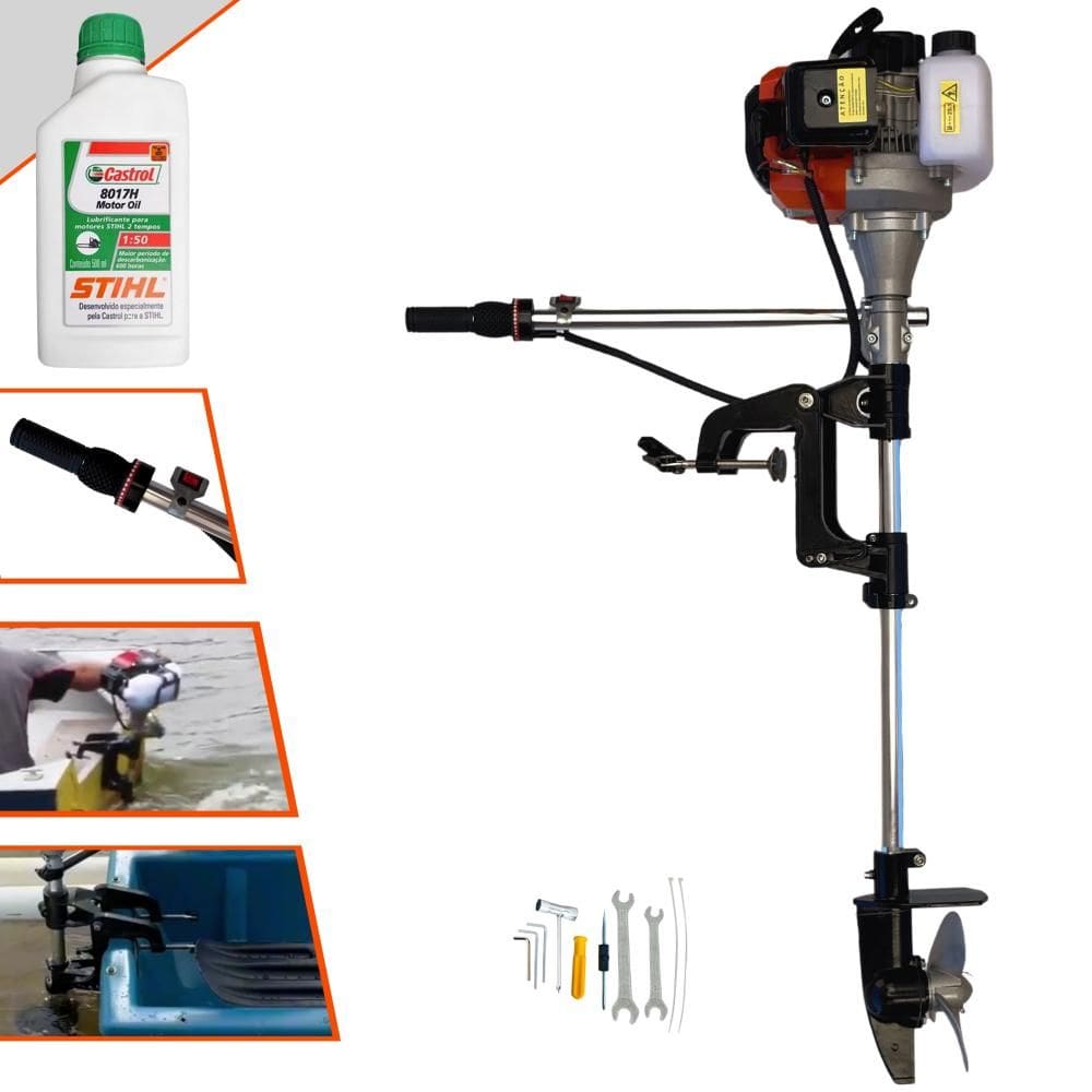Motor de Popa À Gasolina Import Way IWMPG2T52 52cc 2,5HP de Potência 7.500rpm Profissional Completo Ideal P/ Barcos e Botes Porte Pequeno + ÓLEO STIHL