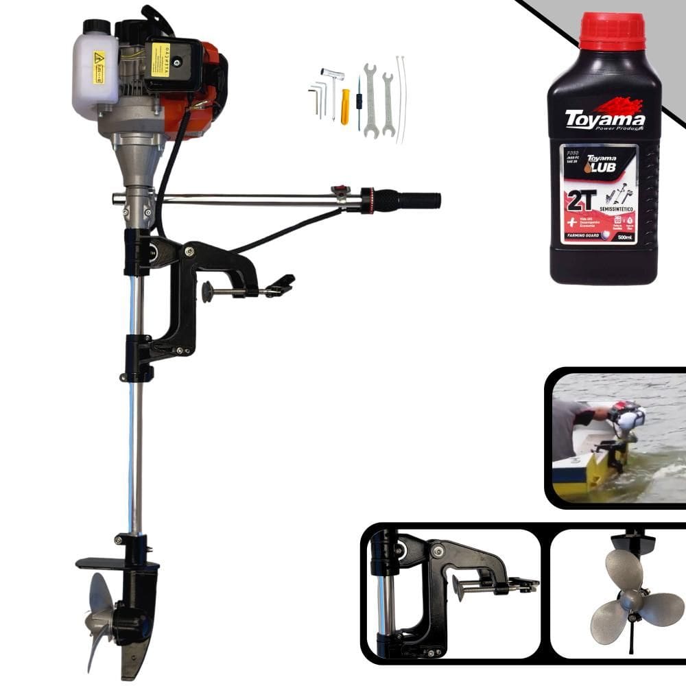 Motor de Popa À Gasolina Import Way IWMPG2T52 2T 52cc 2,5HP 7.500rpm Profissional Completa Ideal Para Barcos e Lanchas de Porte Pequeno + ÓLEO TOYAMA