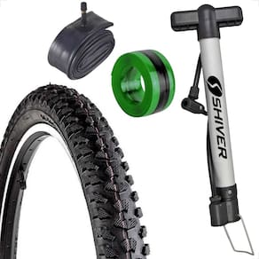Pneu bicicleta Levorin Excess aro 24 x 1.95 Cravudo banda leve Camara bico grosso + Bomba + fita