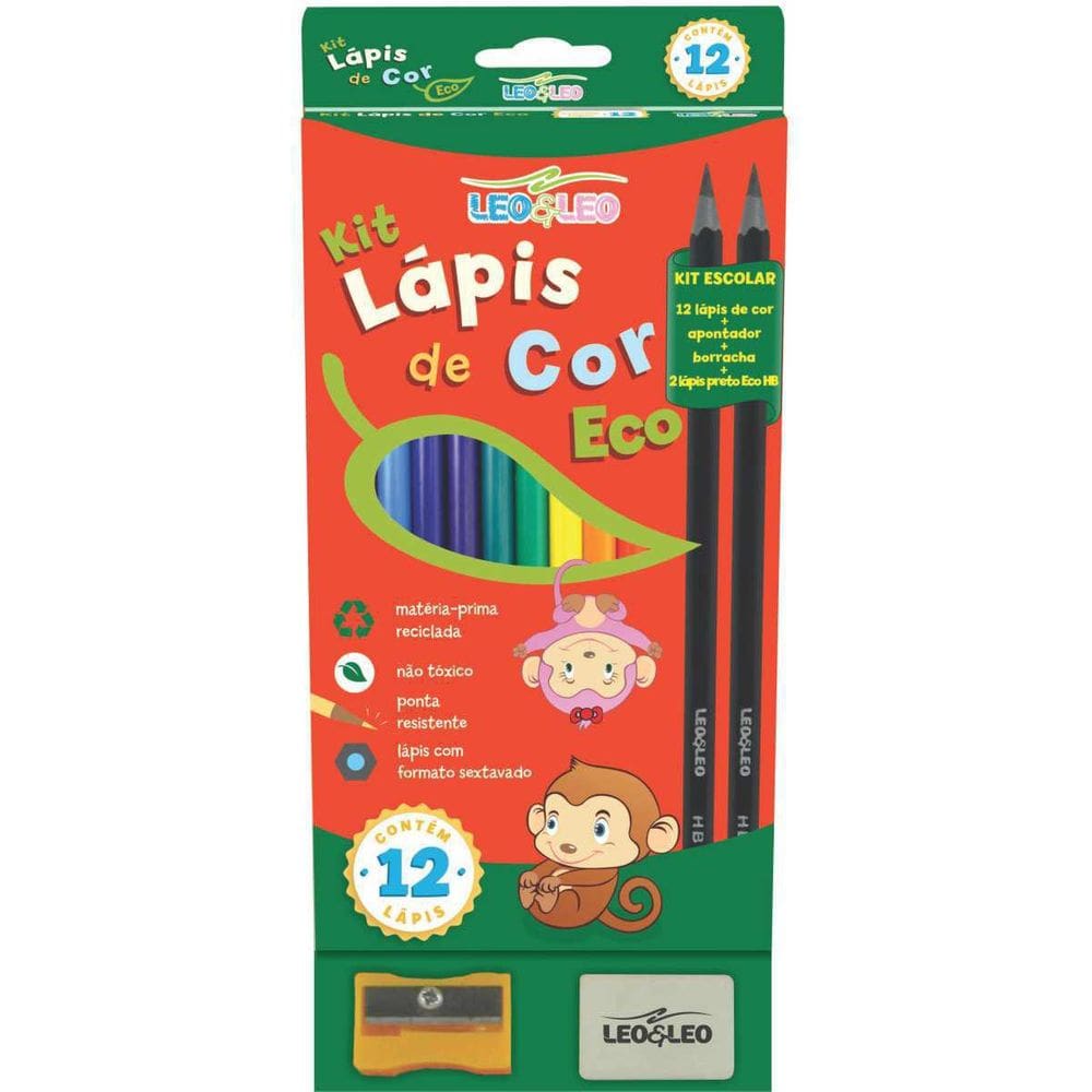 Lápis De Cor Sextavado Eco 12Cores Com Kit Escolar