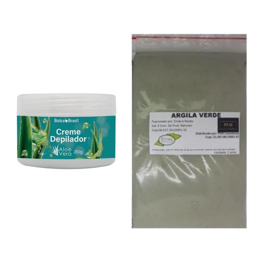 Argila Pura Verde 500G E Creme Depila Sem Dor Aloe Vera