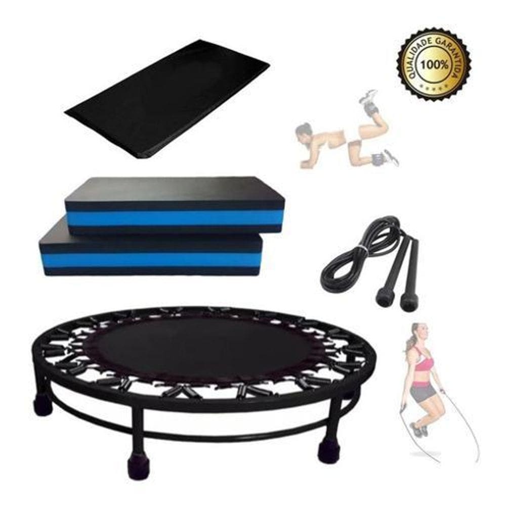 Kit Aeróbico Mini Jump+Colchonete +Corda + 2Steps