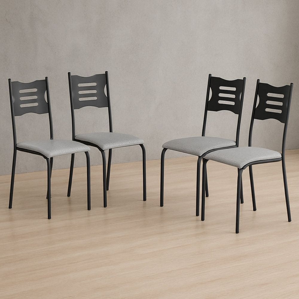 Kit 4 Cadeiras para Cozinha e Sala de Jantar 542.slp Preto/Cinza