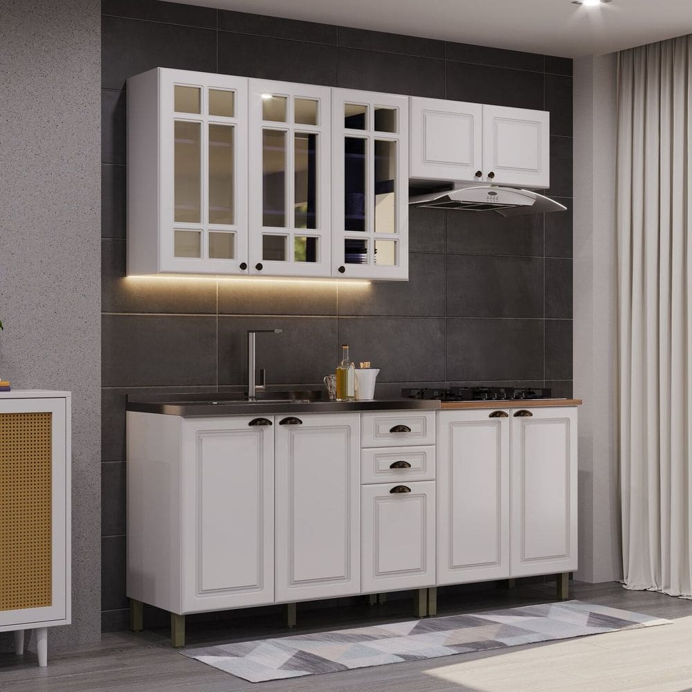 Cozinha Completa 4 Peças com Vidro Paris Branco