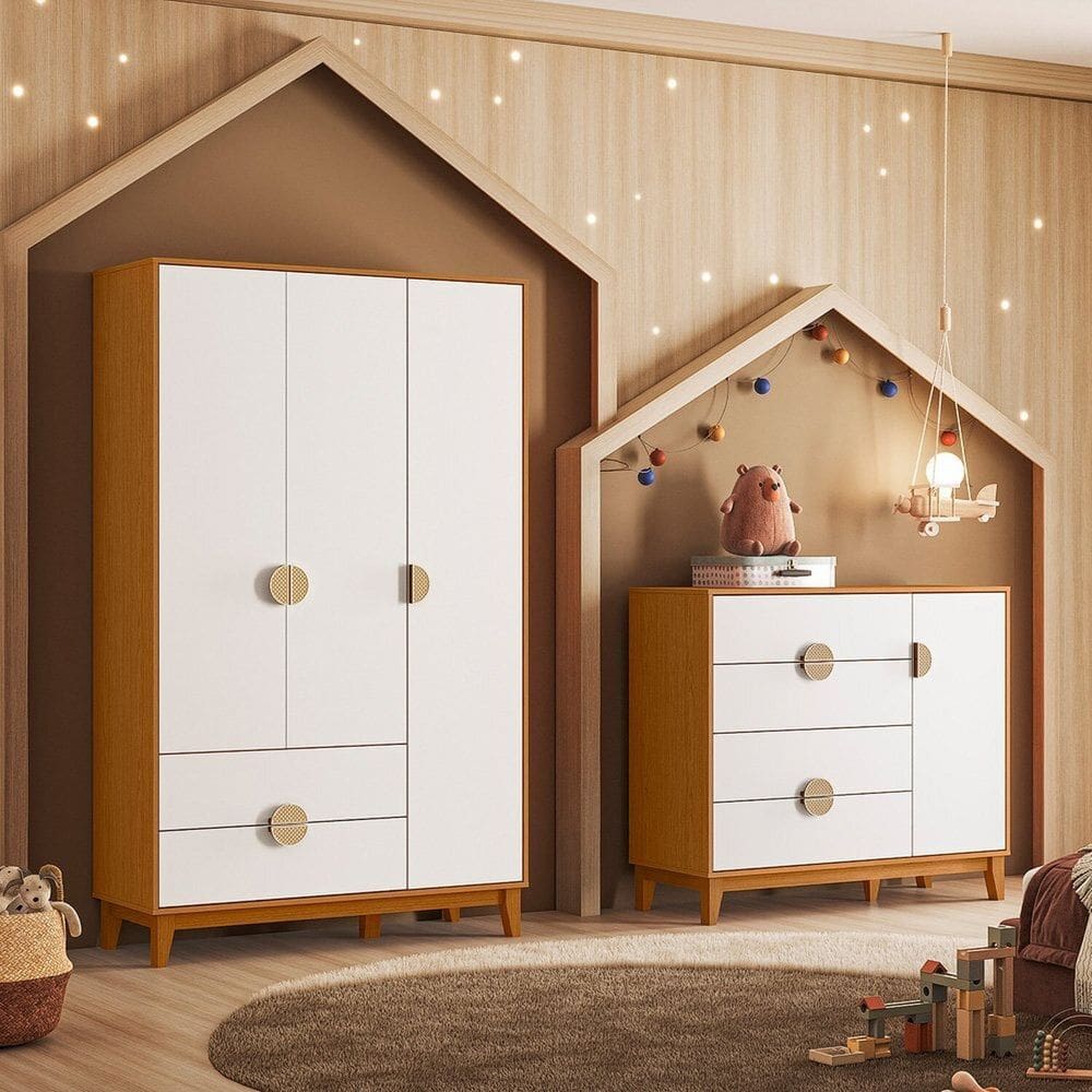 Conjunto Quarto Infantil Kid em MDF Mimo Cinamomo / Branco