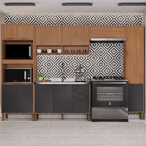 Cozinha Completa 5 Peças 270cm X 310cm Florença Cinza / Freijó