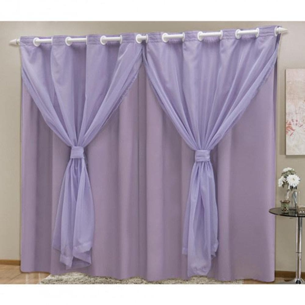 Cortina Blackout Pvc Com Tecido Voil 2,80 M X 2,30 M Lilás