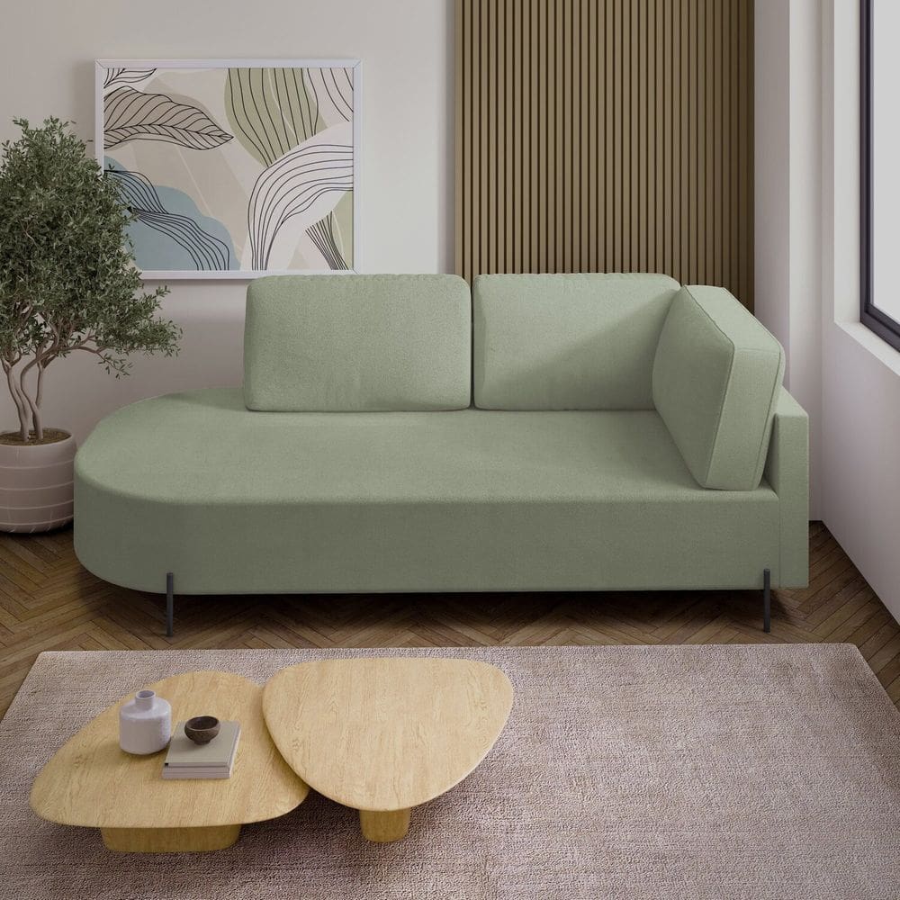 Sofá Living Orgânico 2 Lugares 165cm Base de Ferro Braço Direito Norten Verde