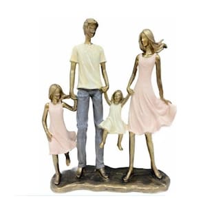 Escultura Decorativa Resina Dourada Nude Mãe Pai Filha Bebê