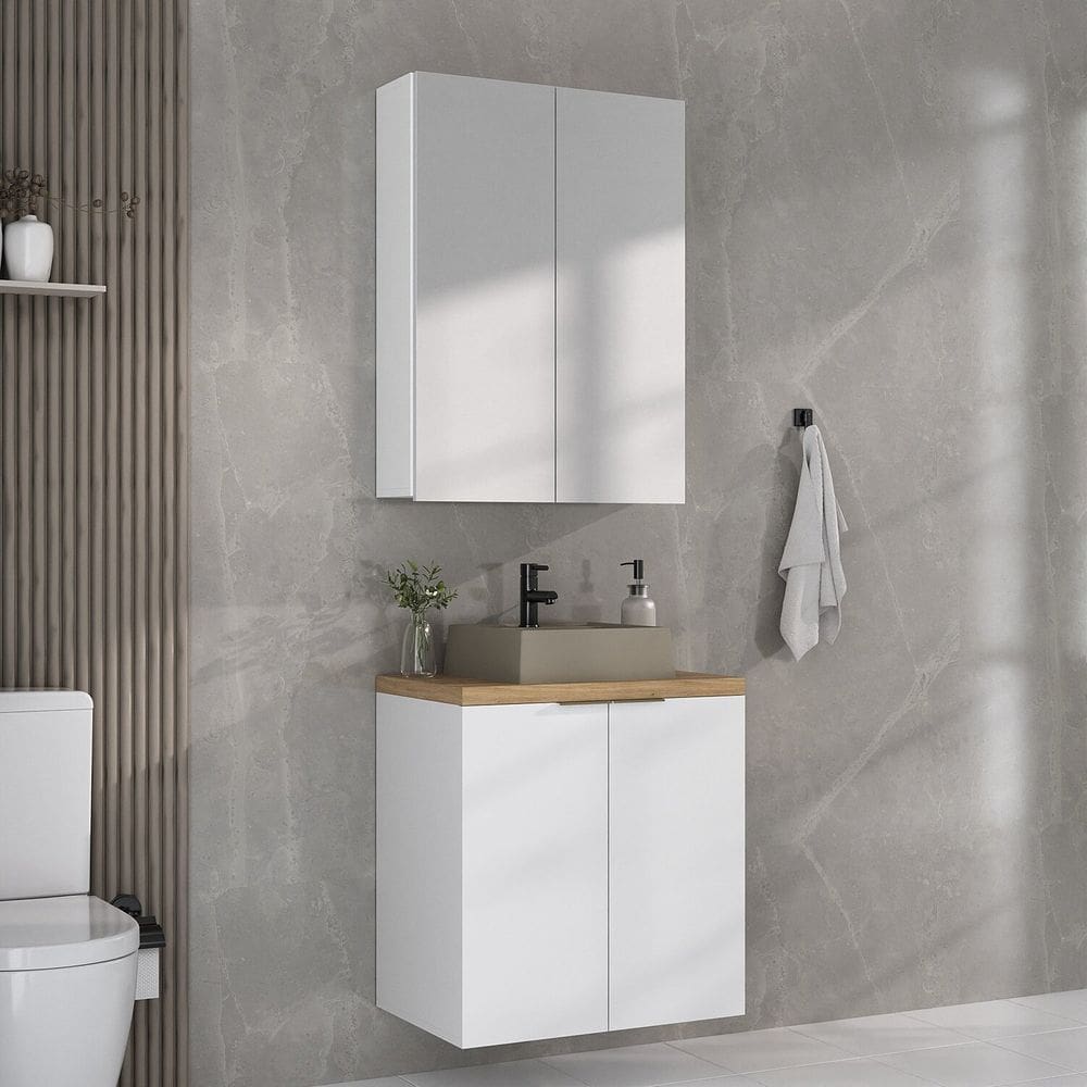 Conjunto de Banheiro 60cm Cnj4009 Marrom Branco / Carvalho