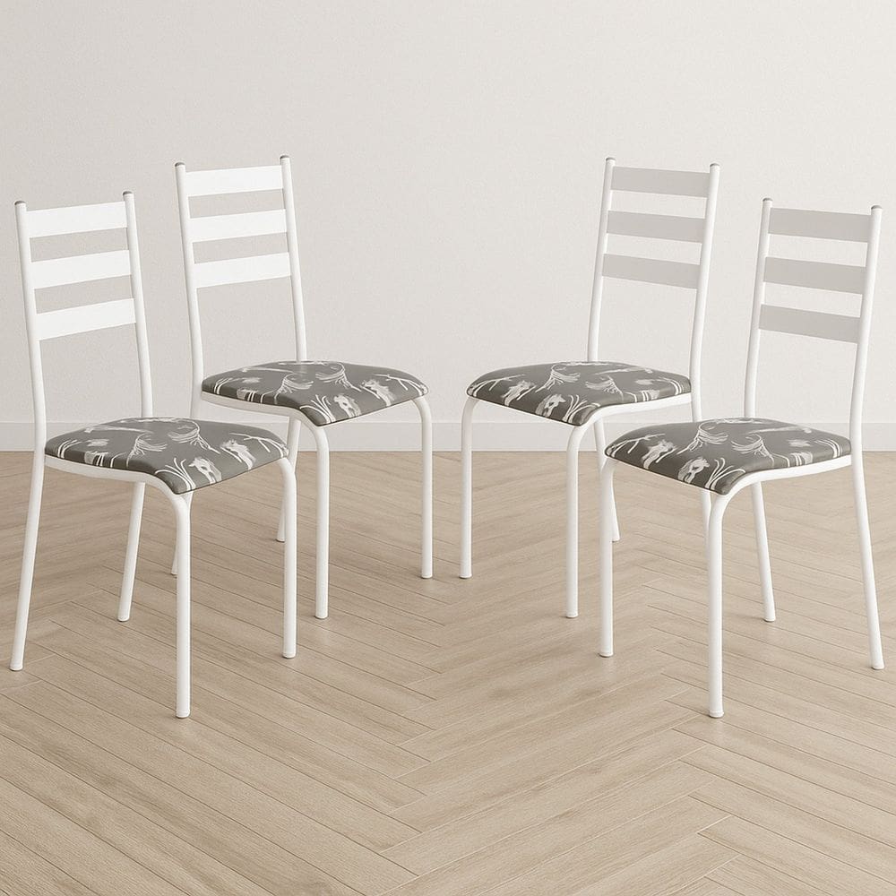 Kit 4 Cadeiras para Cozinha e Sala de Jantar 541.sli Branco/Preto Floral