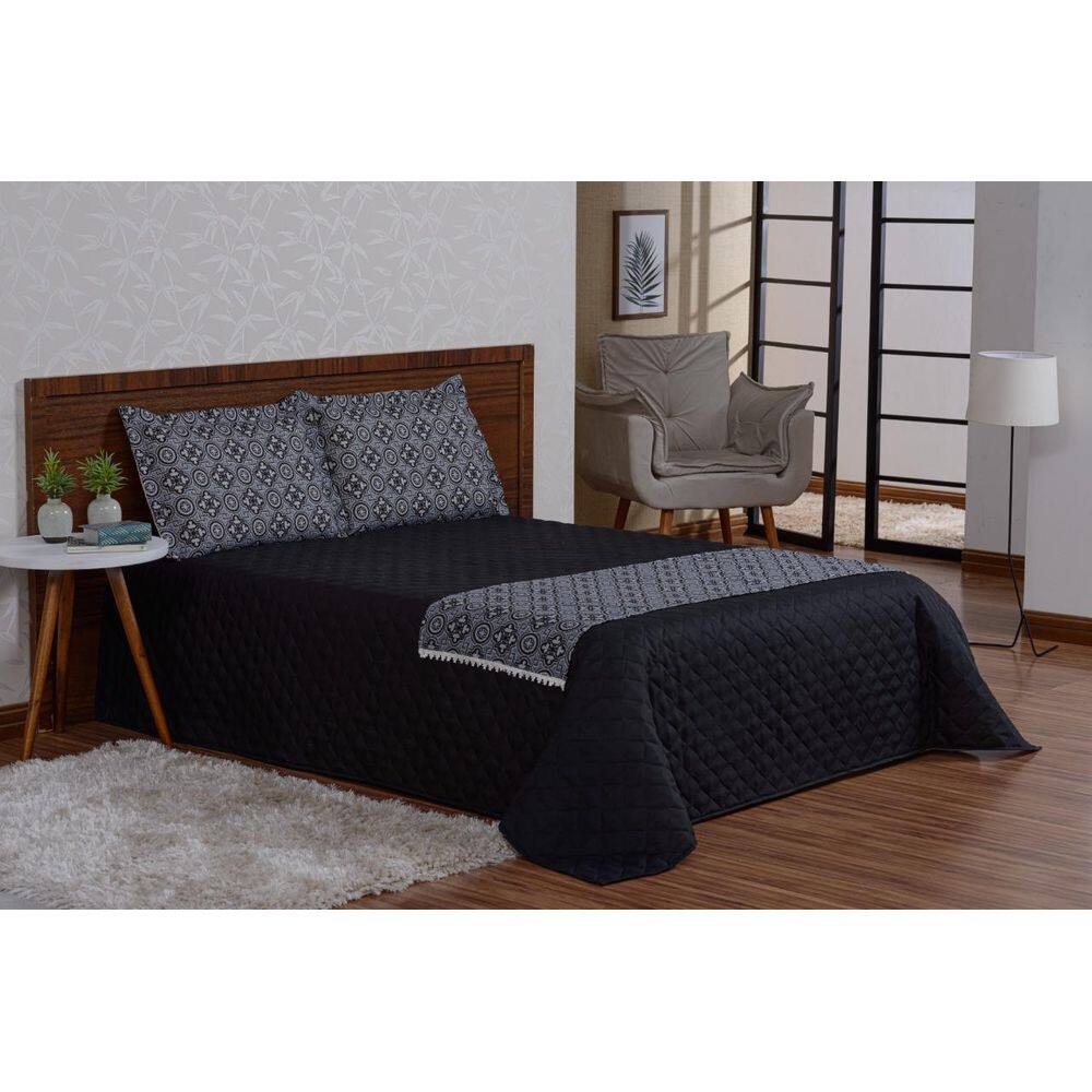 Cobre Leito Matelado Com Xale 5 Peças Preto E Lençol Queen