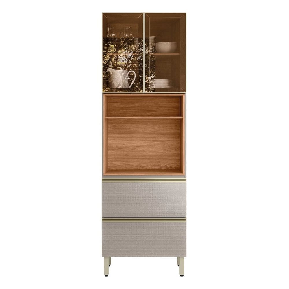 Paneleiro Mdf 2 Portas Reflecta 2 Gavetas 70cm Proença Nogueira/Nude Prime
