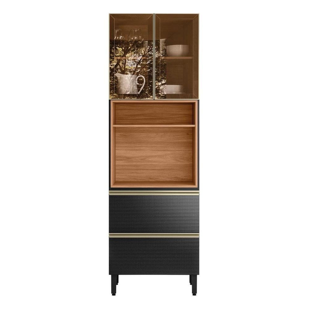 Paneleiro Mdf 2 Portas Reflecta 2 Gavetas 70cm Proença Nogueira/Carbono Prime