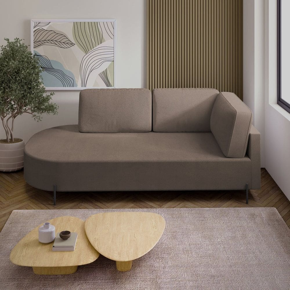 Sofá Living Orgânico 2 Lugares 165cm Base de Ferro Braço Direito Norten Bege Escuro