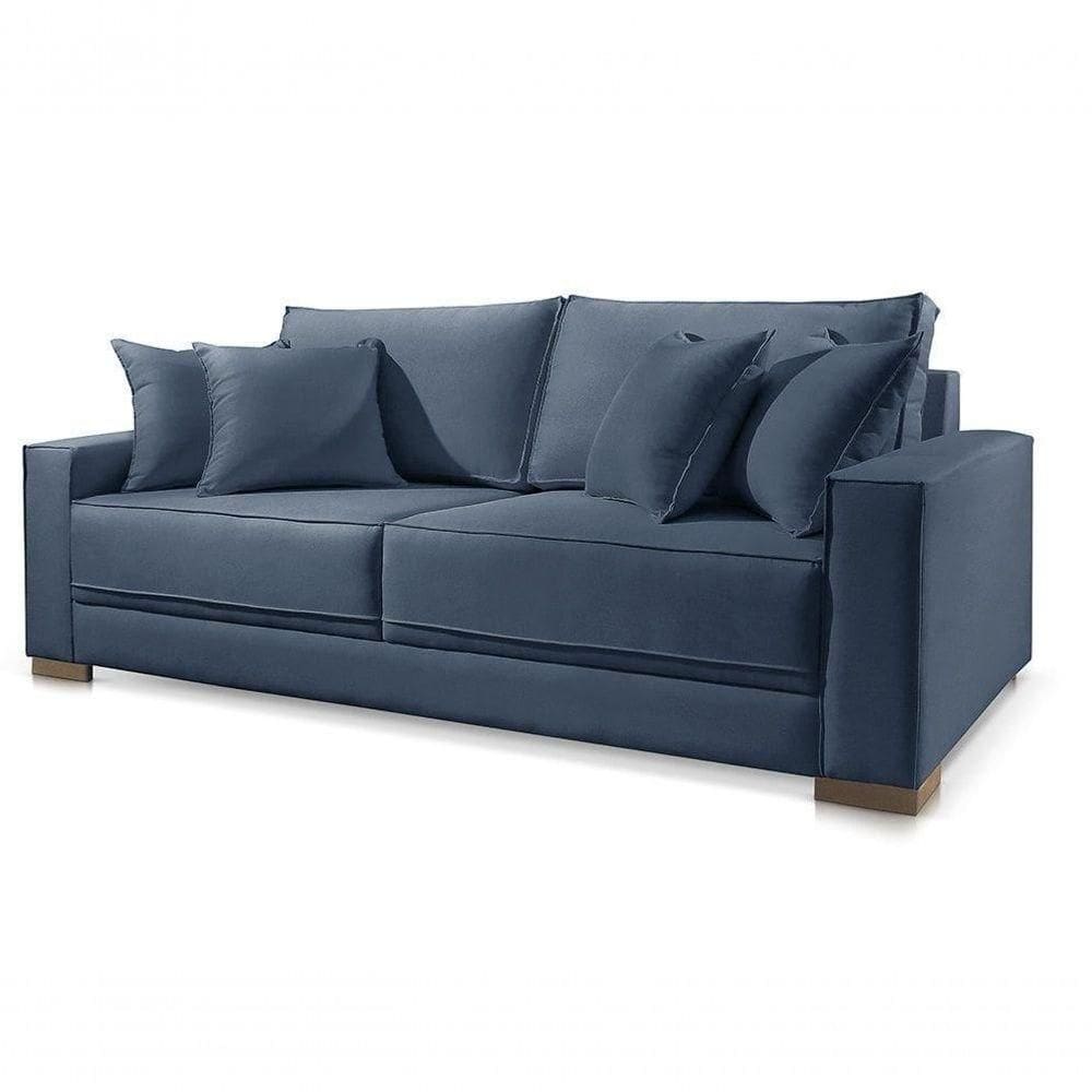 Sofá Marrocos 3 Lugares Suede Azul 2,00m Confort Sala