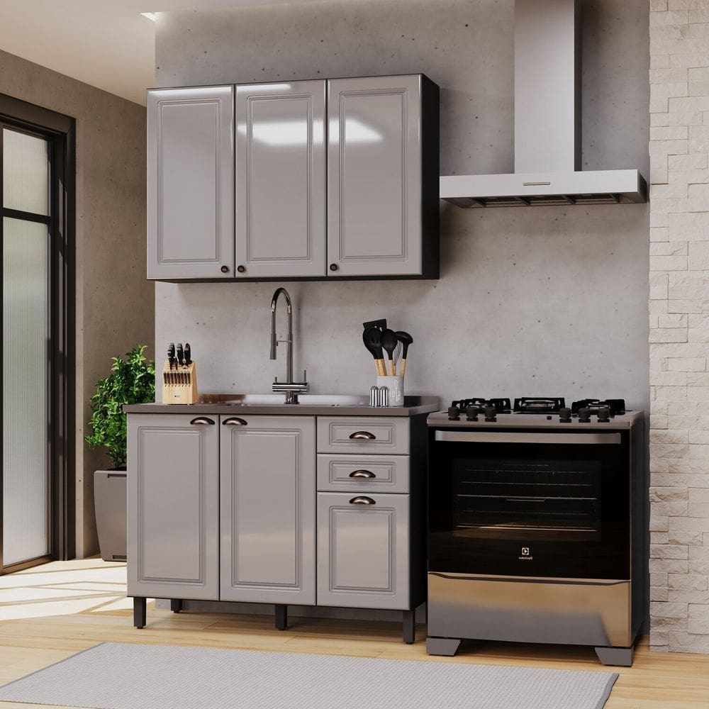 Cozinha Completa 2 Peças sem Tampo Paris Cinza/Titânio