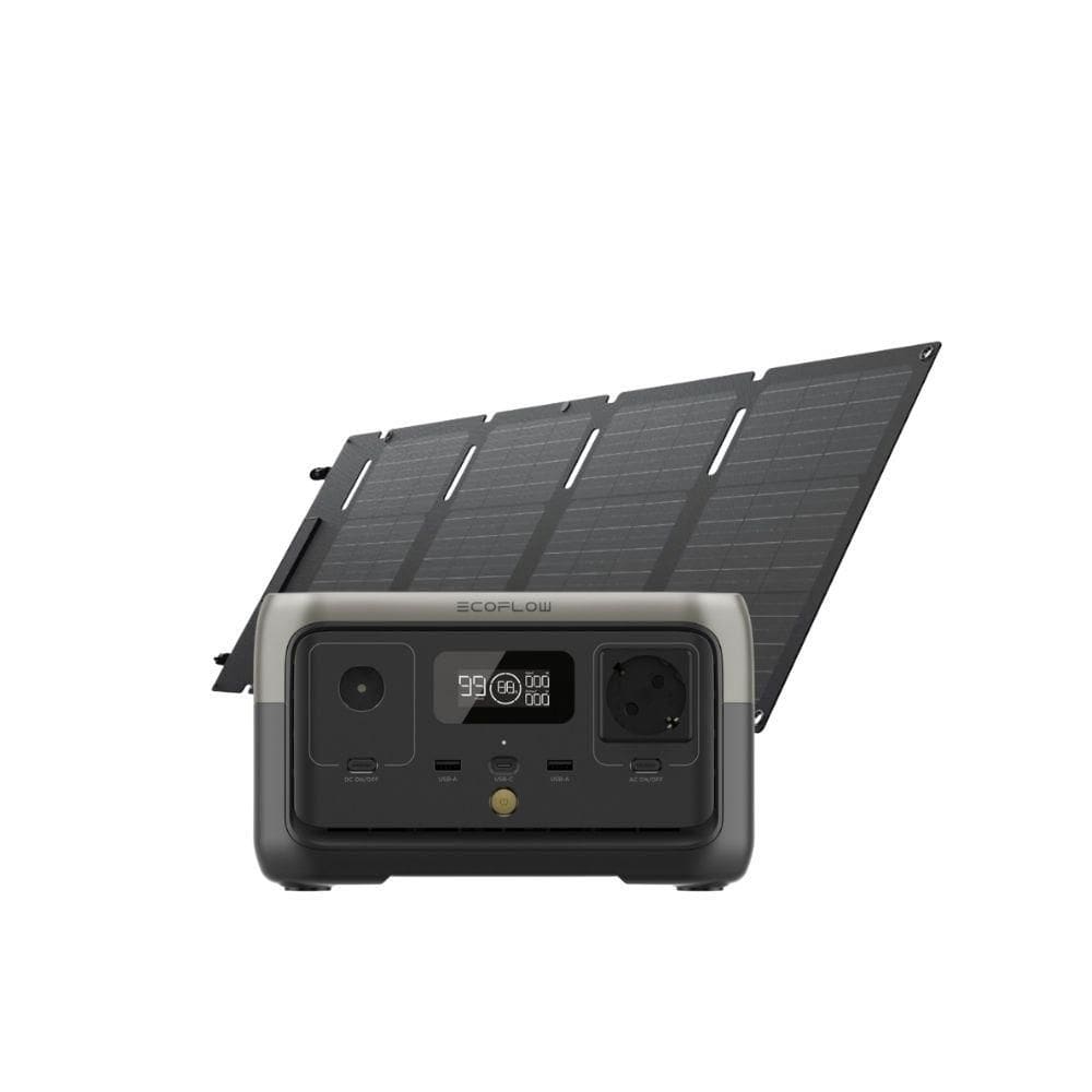 Kit Estação de Energia Portátil River 2 Ecoflow Com Painel Solar Dobrável 45W USB C, Bateria LiFePO4 e Carregamento Rápido em 1h