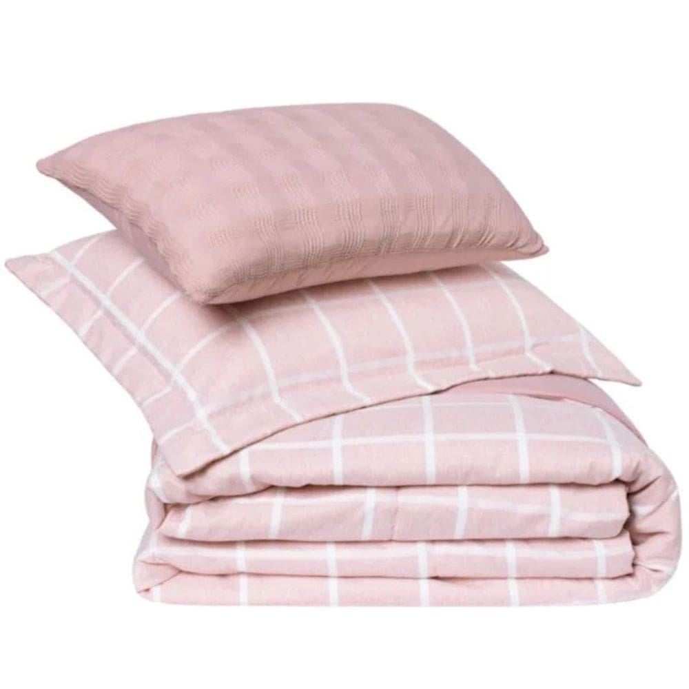 Kit Coordenado Casal 04 Peças Plume Gridde Dupla Face Chambrey Lavive - Rose