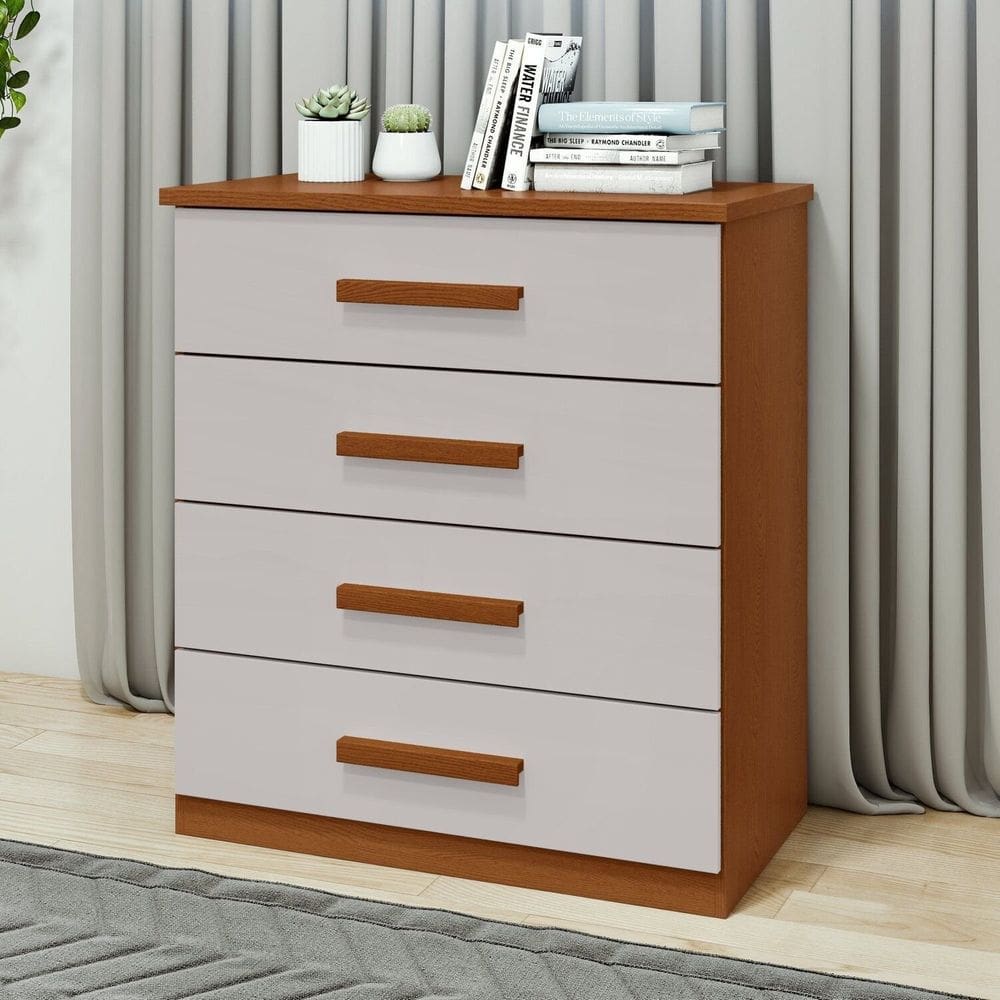 Cômoda 4 Gavetas para Quarto 97,5cm X 88cm Baião Frassino/Off White