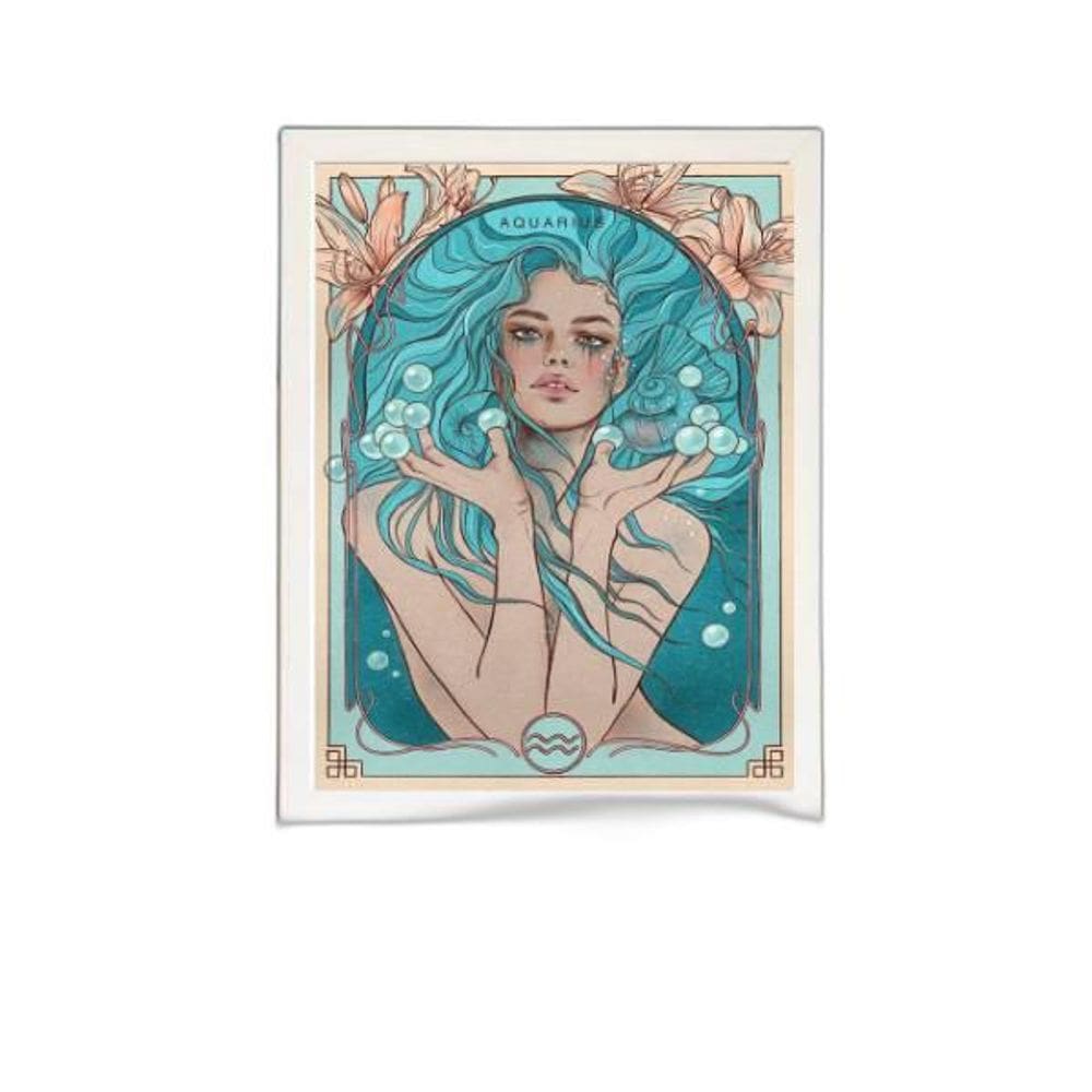 Quadro Vintage Signo Aquário 24X18Cm Branca