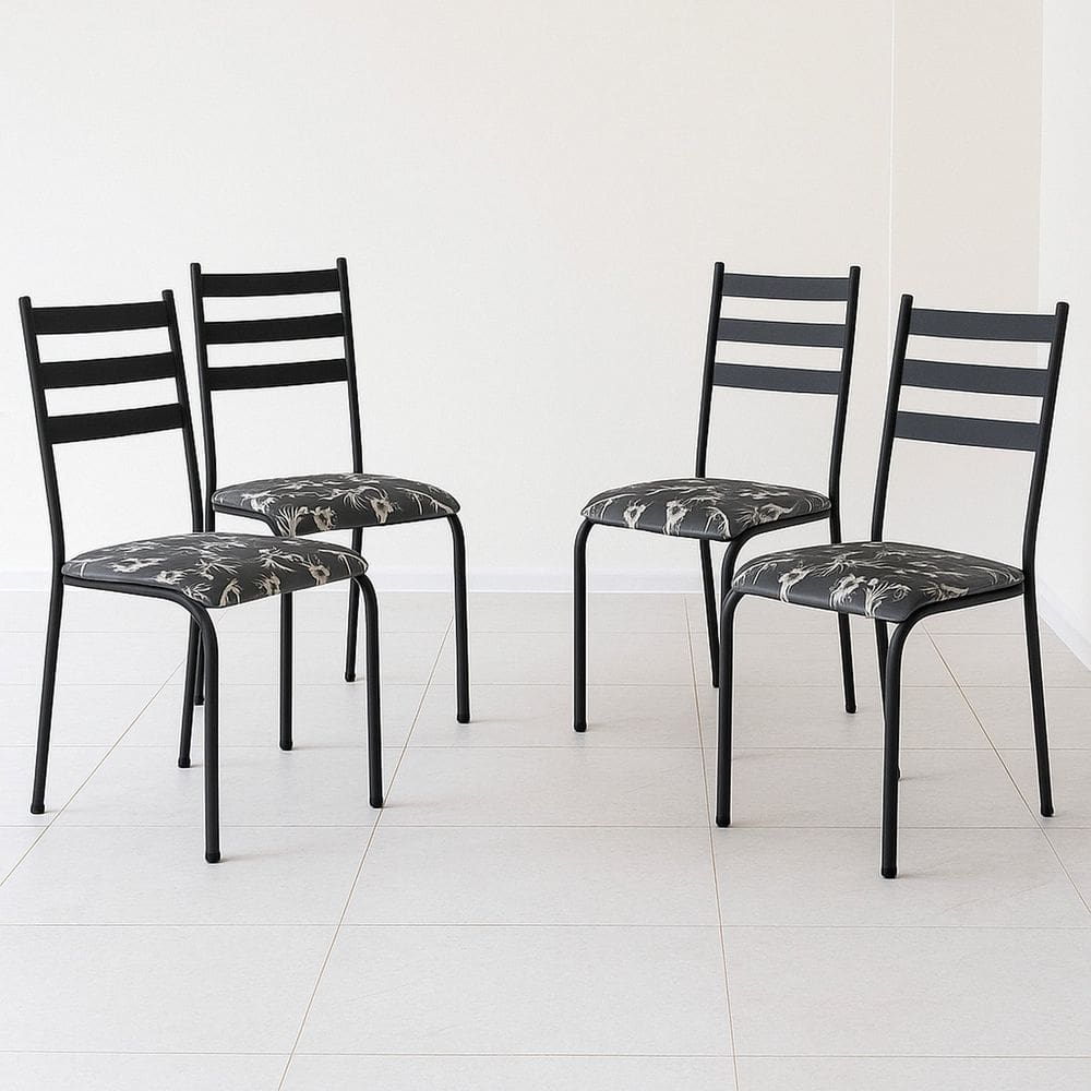Kit 4 Cadeiras para Cozinha e Sala de Jantar 541.sli Preto/Preto Floral