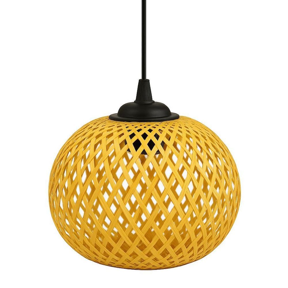 Lustre Pendente Rattan Redondo Bambu Natural 20Cm