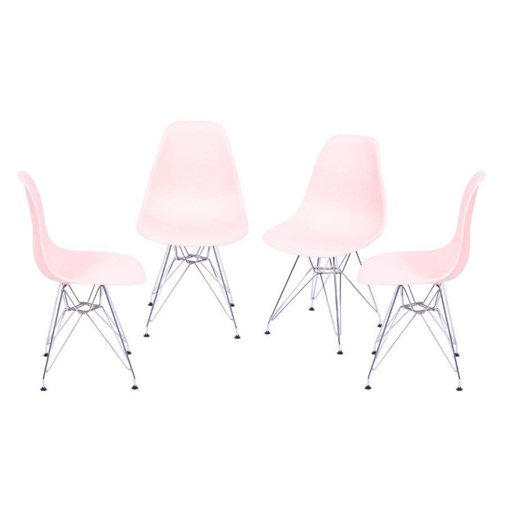 Kit 4 Cadeiras Boxbit Dkr Eames Base Cromada Salmão