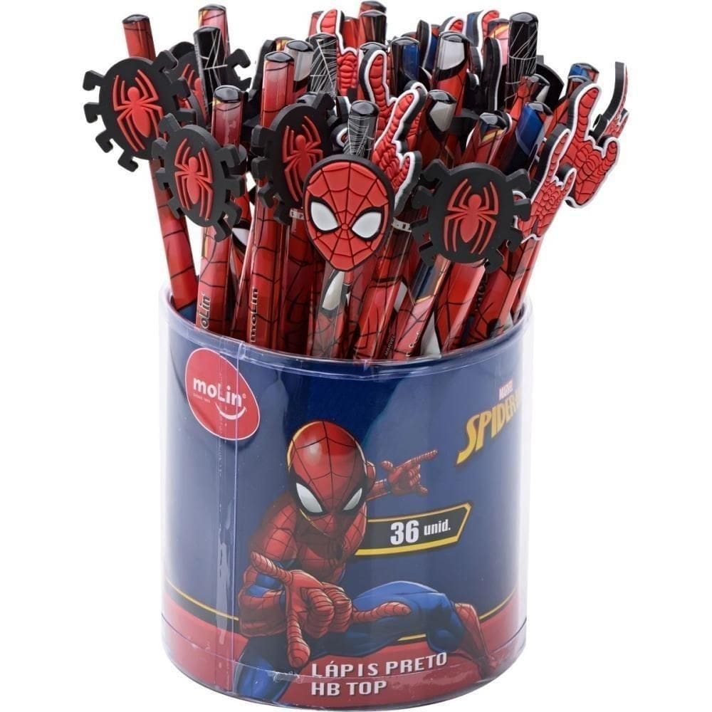 Lapis Preto Redondo Decorado Spiderman Top Hb Molin Pote-36