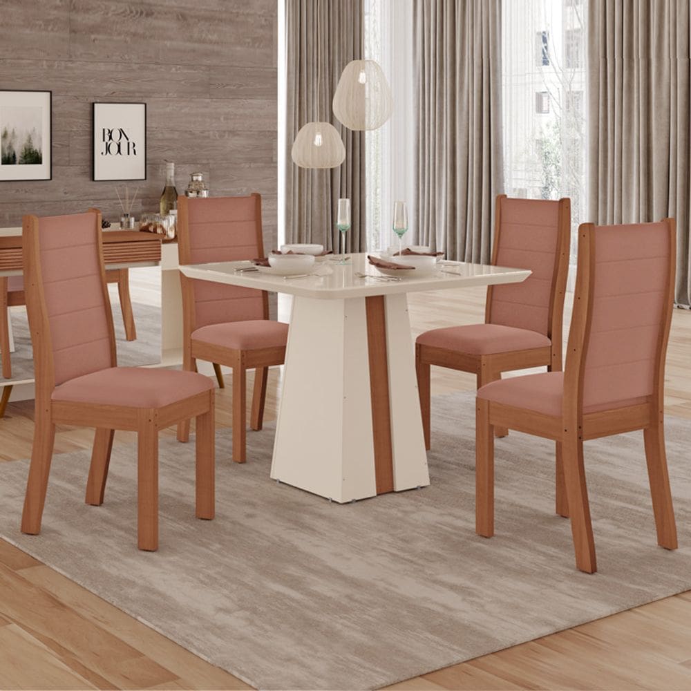 Sala de Jantar Naomi com 4 Cadeiras Acolchoadas Beatriz 100% MDF Tuboarte