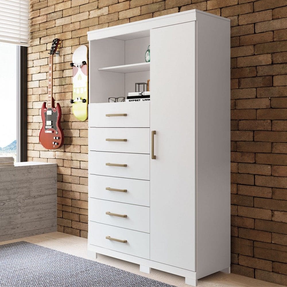 Cômoda Marabá 1 Porta 6 Gavetas Branco - Santos Andirá