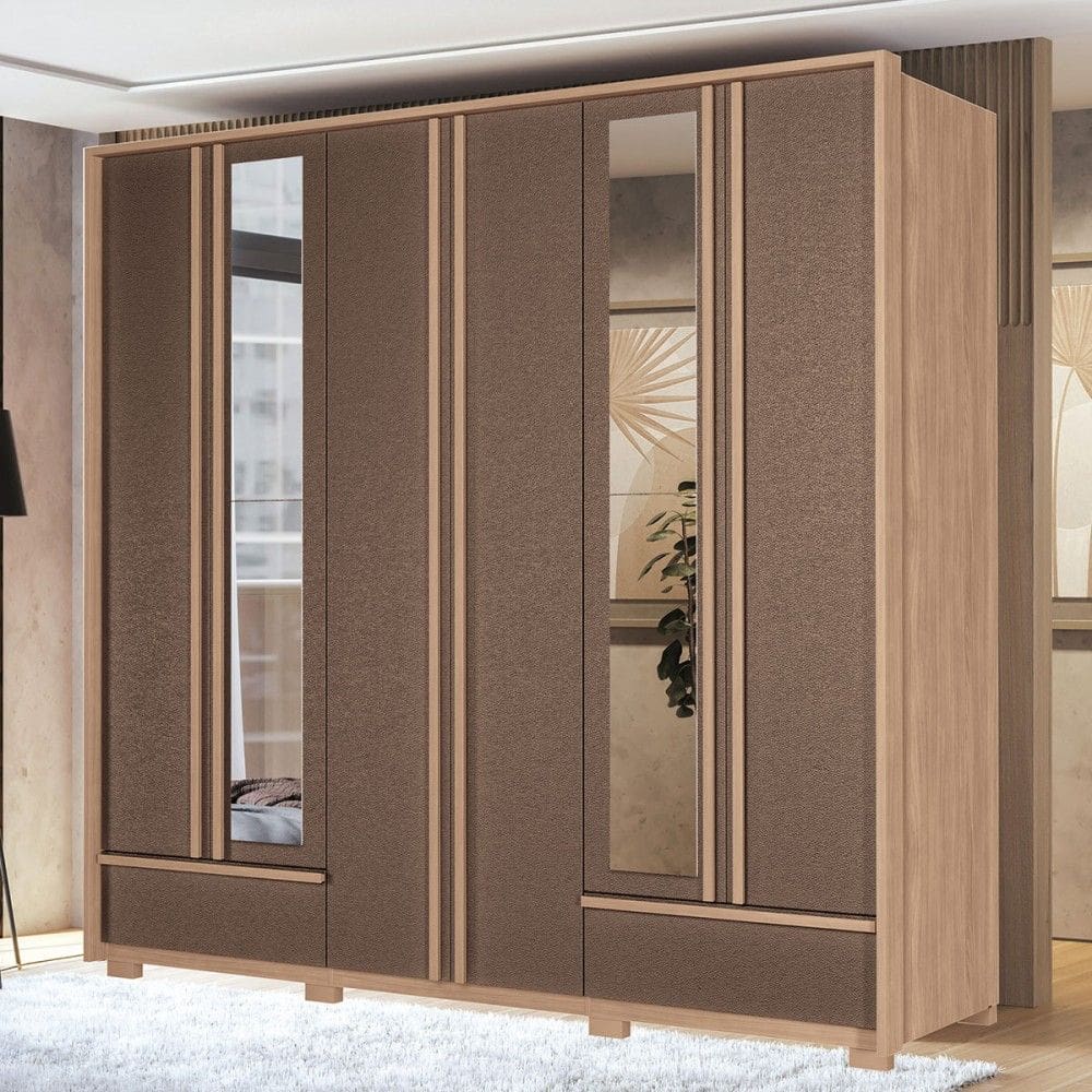 Guarda-Roupa Casal Torino 6 Portas 5 Gavetas com Espelho Wood/Terracota 163112 - Santos Andirá
