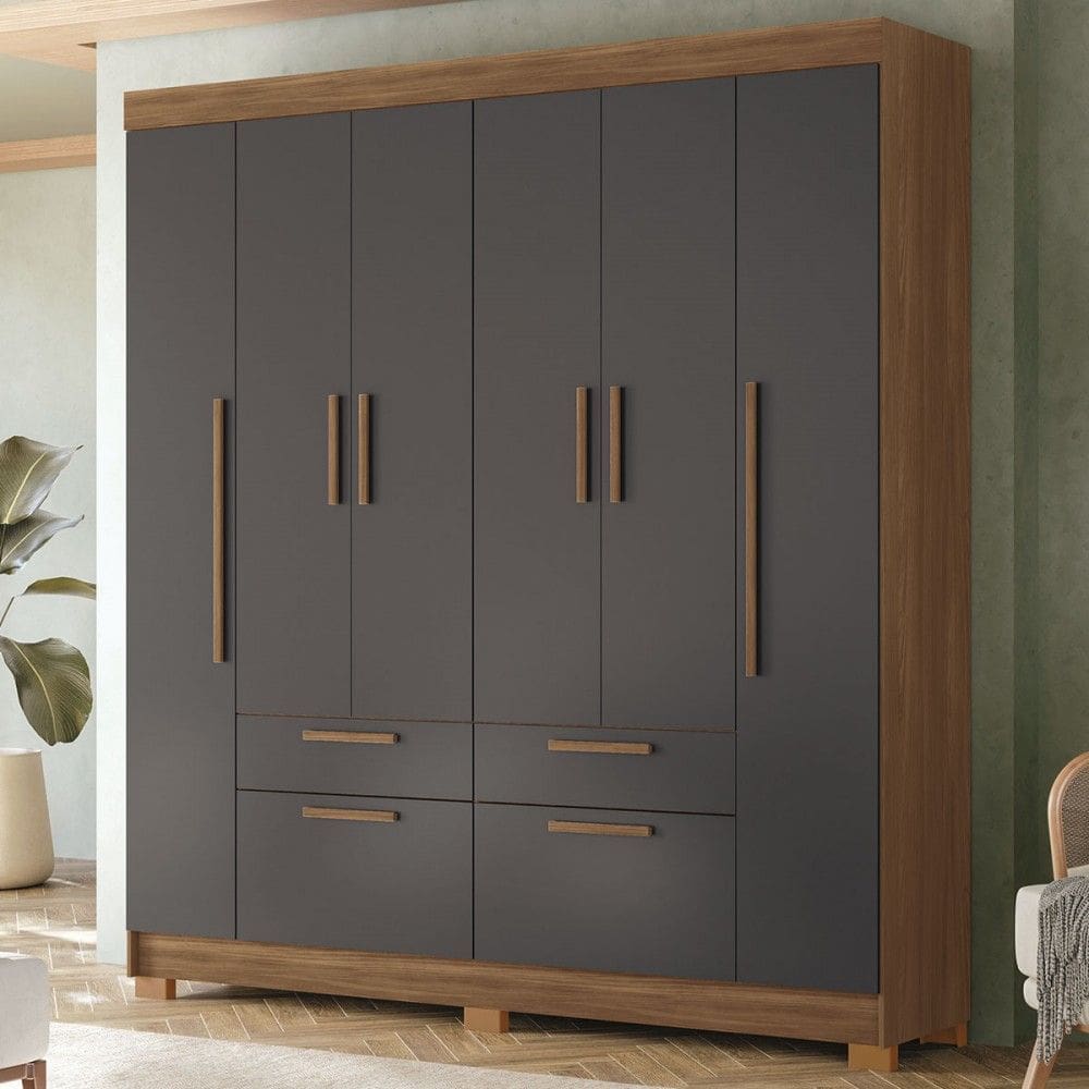 Guarda-Roupa Casal Gurapuava 6 Portas 4 Gavetas Jatoba/Grafite - Santos Andirá