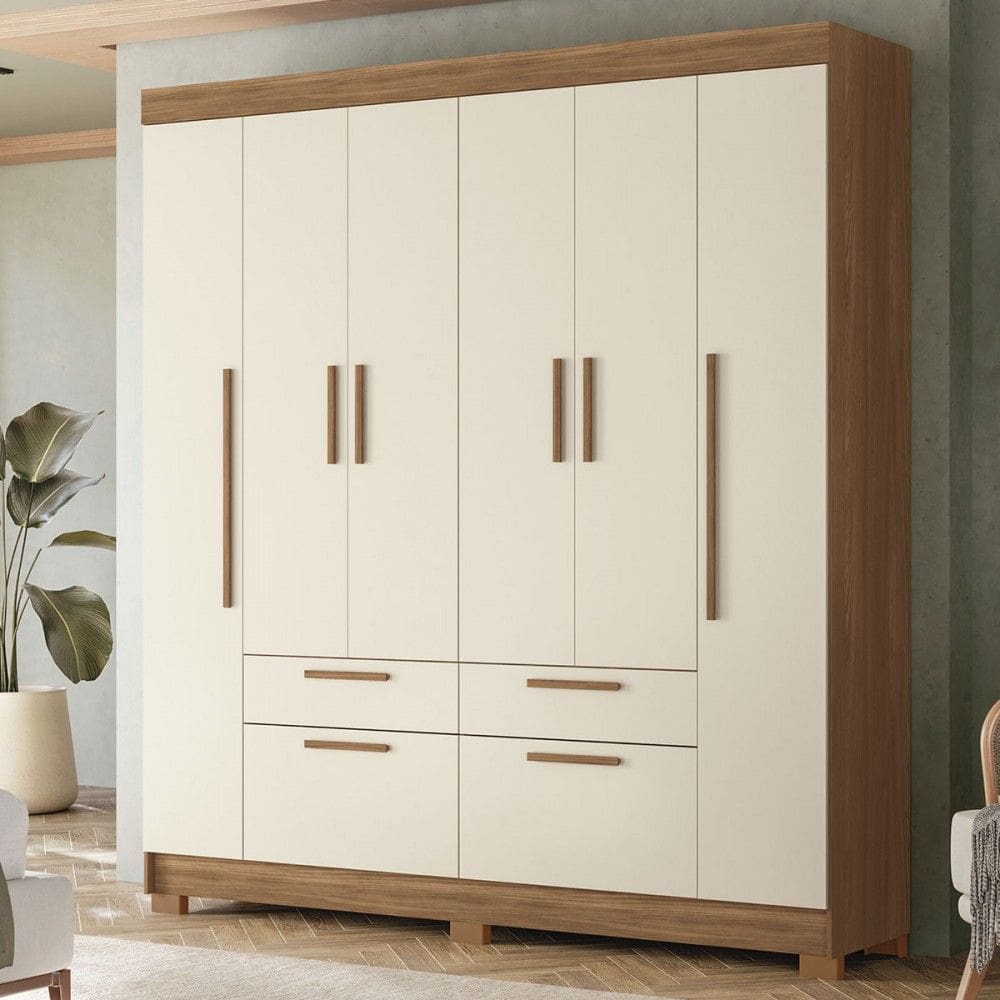 Guarda-Roupa Casal Gurapuava 6 Portas 4 Gavetas Jatoba/Areia - Santos Andirá