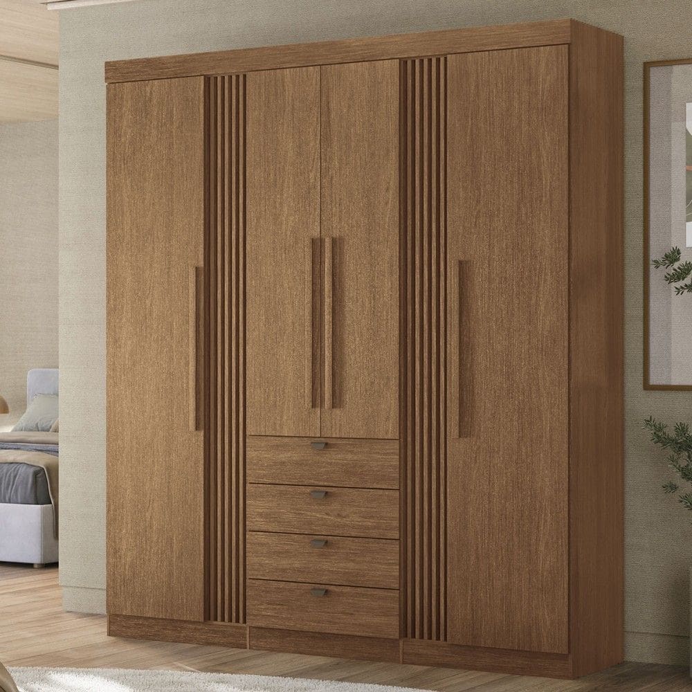 Guarda-Roupa Casal Aurora 4 Portas 4 Gavetas Ripado Jatoba 16474 - Santos Andirá