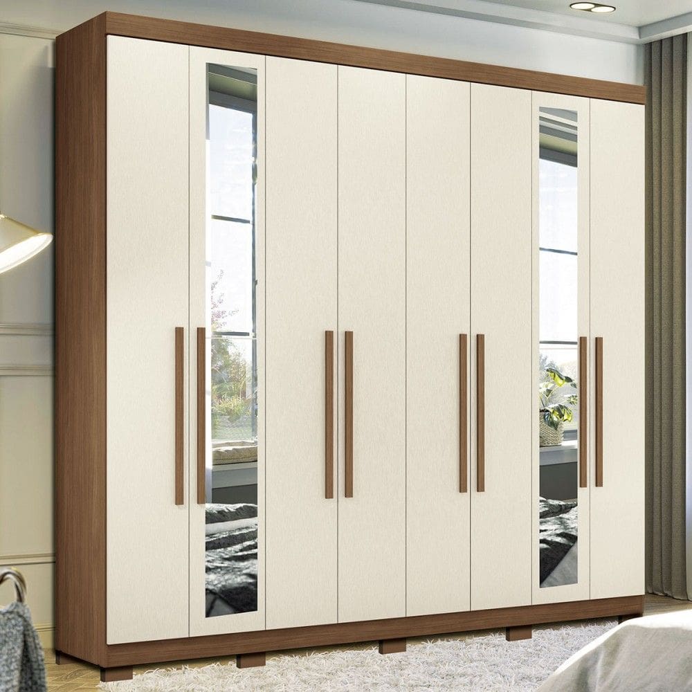 Guarda-Roupa Casal Master New 8 Portas 4 Gavetas com Espelho Jatoba/Areia - Santos Andirá
