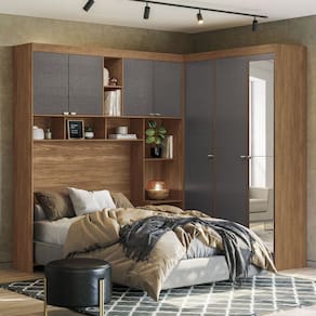 Guarda-Roupa Casal Modulado Lugano 7 Portas 4 Gavetas com Espelho Jatoba/Grafite - Santos Andirá