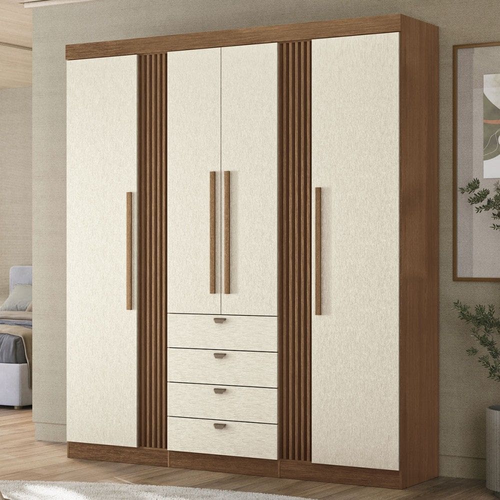 Guarda-Roupa Casal Aurora 4 Portas 4 Gavetas Ripado Jatoba/Areia 16474 - Santos Andirá