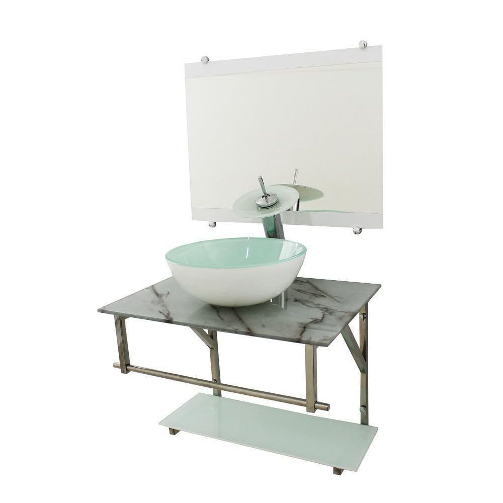 Gabinete De Vidro 70Cm Iq Inox Com Cuba Redonda - Mármore Branco