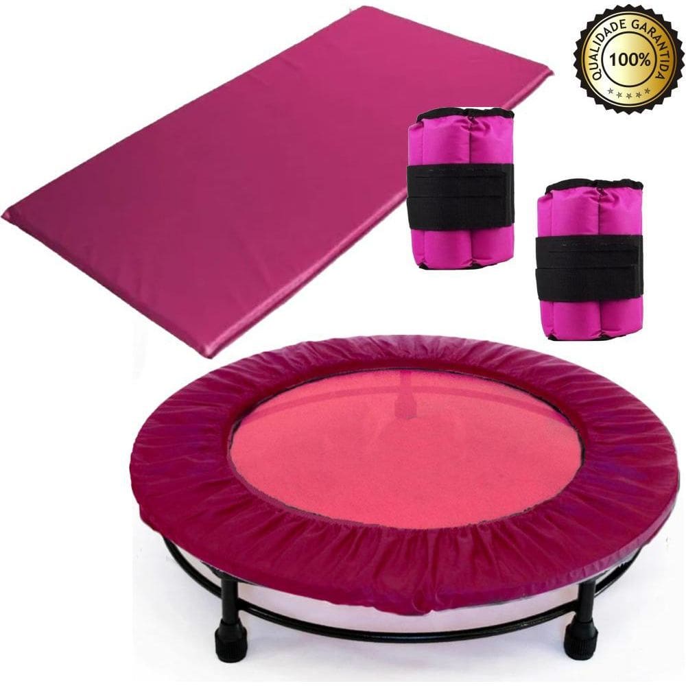 Kit Ginástica Rosa - Jump+Colchonete+Caneleira 3 Kg+Capa