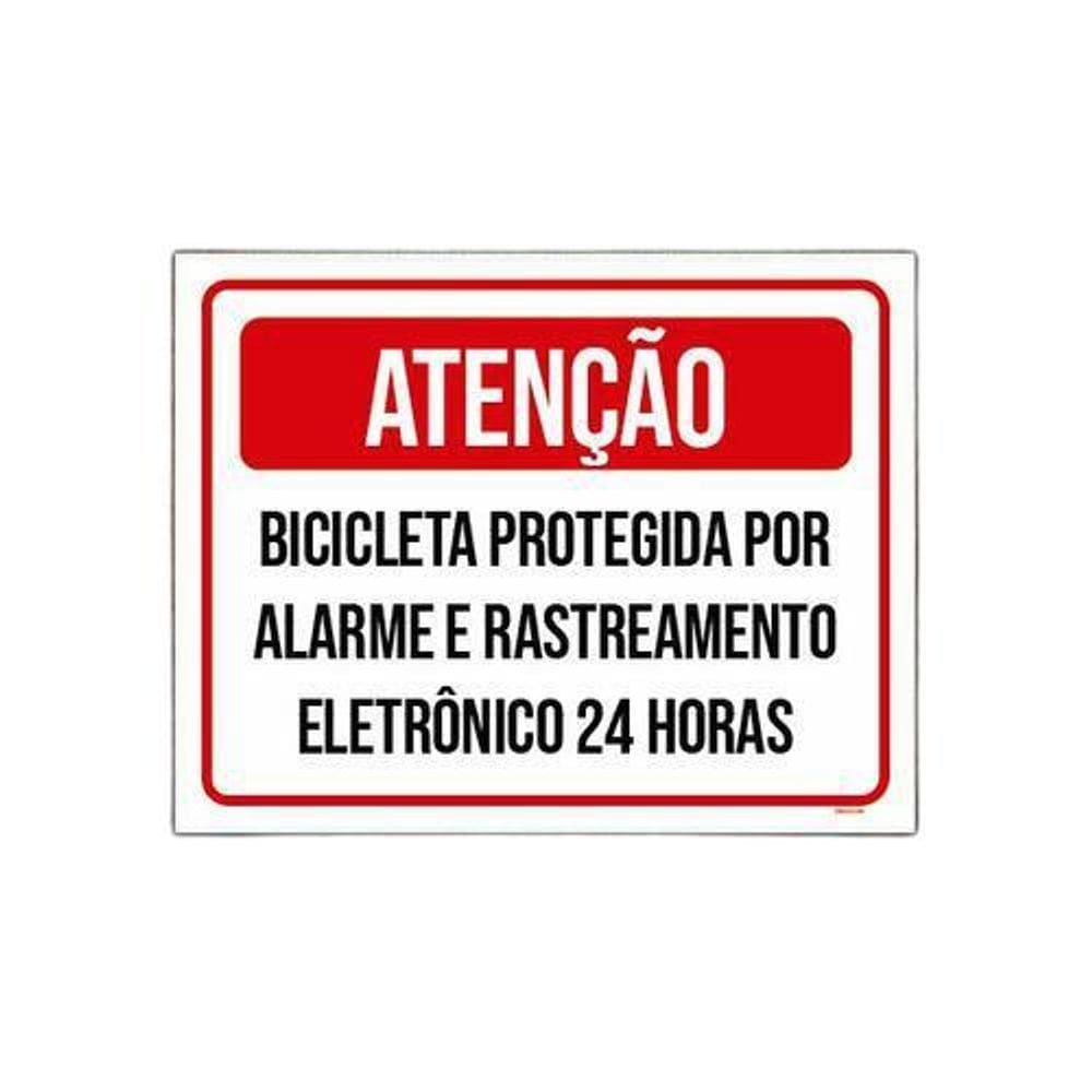 Placa Sinalização Atenção Bicicleta Protegida Alarme 27X35