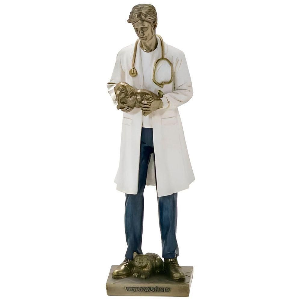 Escultura Decorativa Médico Veterinário Cachorro Resina 25cm