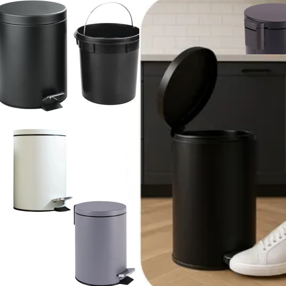 Lixeira Redonda com Pedal Multiuso Aço 5 litros Cozinha Banheiro Escritorio